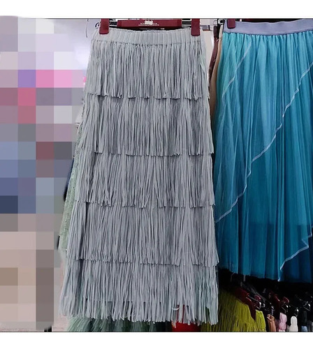 Vestido Largo Midi Con Falda Tipo Pastel Y Flecos
