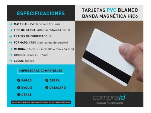 Tarjetas Plásticas Carnet Pvc Blanca Banda Magnetica 50 Unid