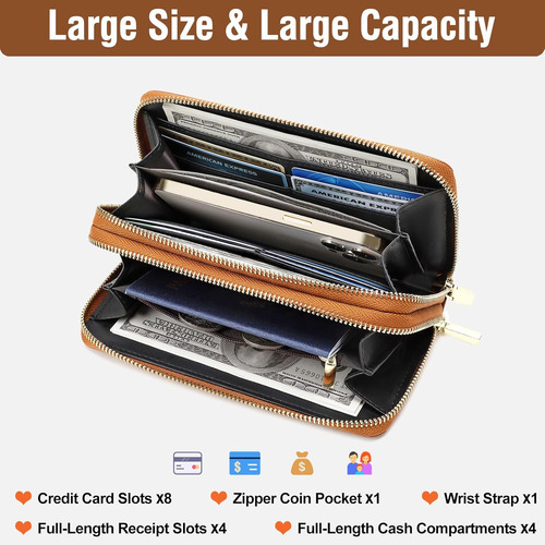 Cartera De Cuero Para Mujer,monedero Para Doble Cremallera