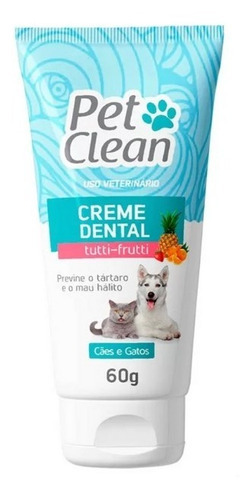 Creme Dental Pet Clean Com Sabor P/ Cães E Gatos - 60g Sabor Tutti-frutti