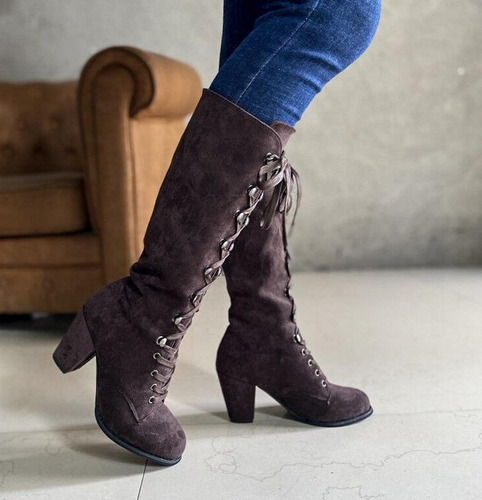 Botas D Para Mujer, Estilo Retro, Botas Gruesas De Tacón Baj