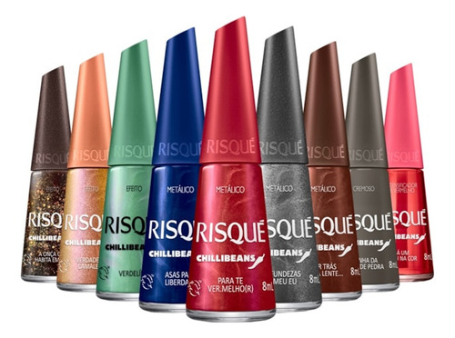 Kit 9 Esmaltes Risque Chilli Beans Coleção Metálico Cremoso 8ml