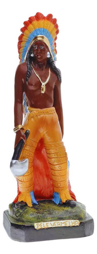 Imagem Caboclo Pele Vermelha 30 Cm Gesso Resinado Umbanda Cor Único