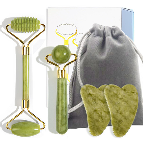 4pcs Masajeador De Jade,rodillo Masajeador Facial De Jade Y