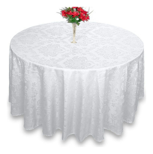 Toalha De Mesa Redonda 2,80m Jacquard + 8 Guardanapos Cor Branco Estampado