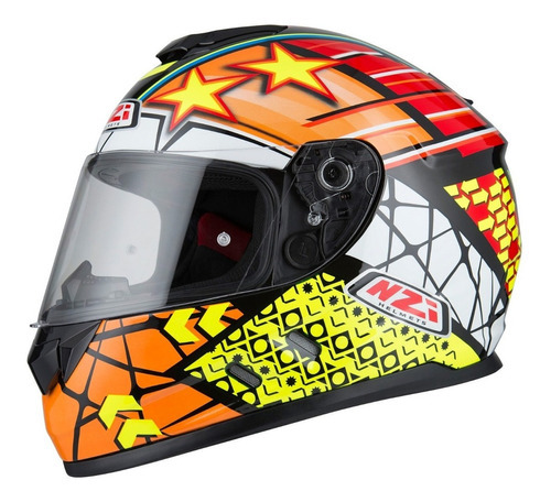 Capacete Moto Nzi Fusion Flechas Preto/branco/amarelo Cor Laranja Tamanho do capacete 56 (S)