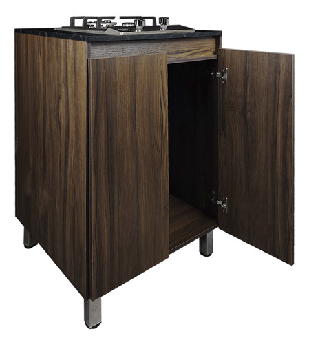 Cocina Integral Premium Decomobil Con Campana Y Parrilla Color Parota - Mármol Negro