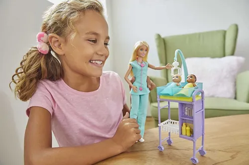 Barbie Set De Pediatra Rubia Con Gemelos Gkh23