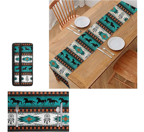 Glenlcwe Tribal Horse Aztec Print Manteles Individuales Lava