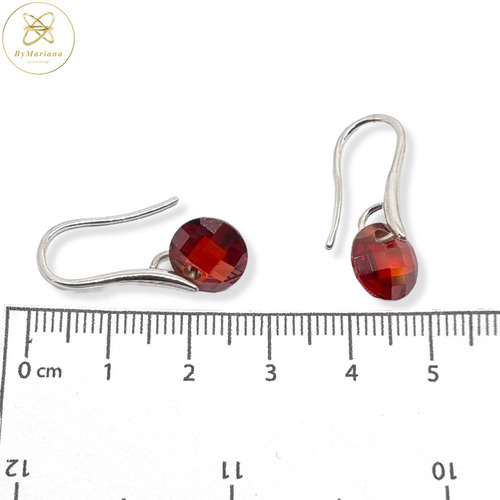 Imagen 4 de 5 de Aros Plata Rodinada Cristal Swa Rojo Redondo