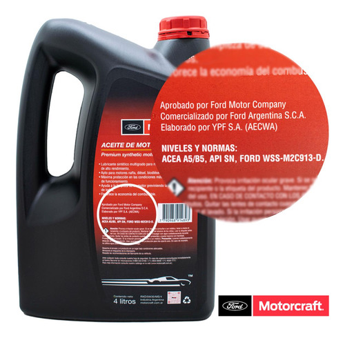 Aceite Ford Motorcraft 100% Sintético X 4 Lts. Rxo 5w30 Ms 4