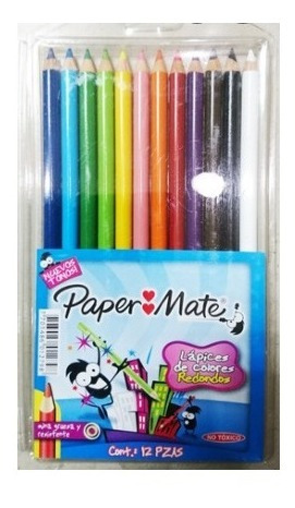 Papermate Creyones De Madera Mina Gruesa 12 Colores