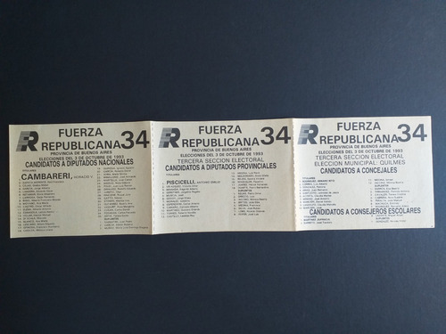 Boleta Electoral 3 Oct 1993_fuerza Republicana_lista 34