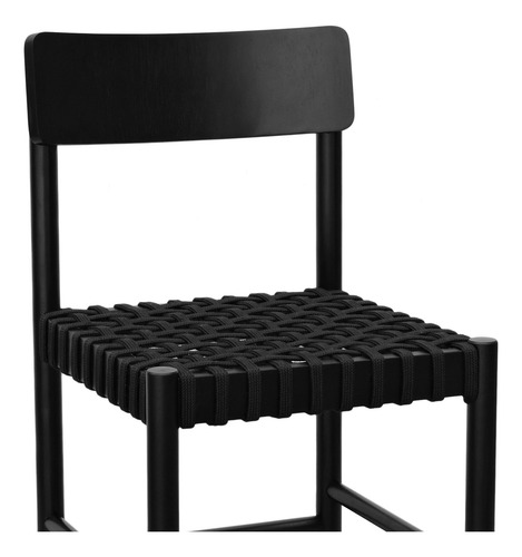 Kit 2 Cadeiras Amber Trançado Corda Preta Amêndoa Preto