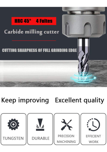 Joleully 1/2 Carbide Square End Mill, Hrc 45 Grados De Un S