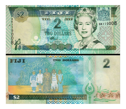 Cédula Fe Estrangeira 2 Doláres 2002 Fiji Rainha Elizabeth
