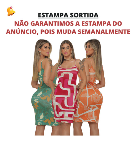 Kit 3 Vestido Tubinho Estampados Alça Fina Atacado Revenda