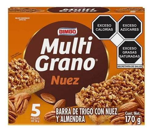 2 Pza Barras Bimbo Multigrano Nuez Y Almendra 5 Pzas De 34 G