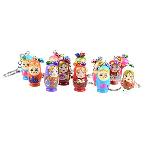 Toyvian 12pcs Nesting Dolls Cadenas Clave Madera Matryoshka