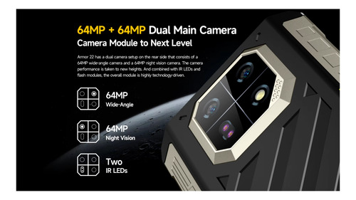 Smartphone Armor 22 16 Gb Ram + 128 Gb Rom + Vision Nocturna De Alta Resolución Uso Rudo Militar Dual Sim Nfc