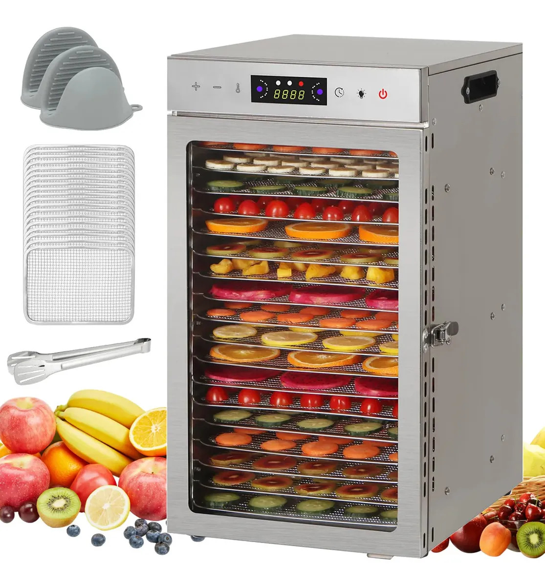 Deshidratador Carne Industrial Deshidratadora Alimentos Comercial Deshidratadora Alimentos Gas Deshidratador Alimentos 18 Bandejas Comercial Acero Inox Plateado