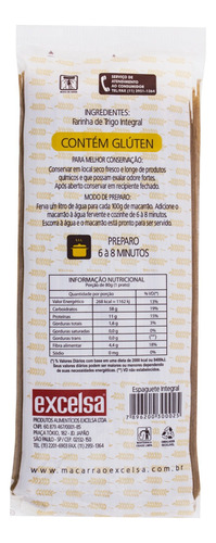 Macarrão de Trigo Integral Espaguete Excelsa Pacote 500g
