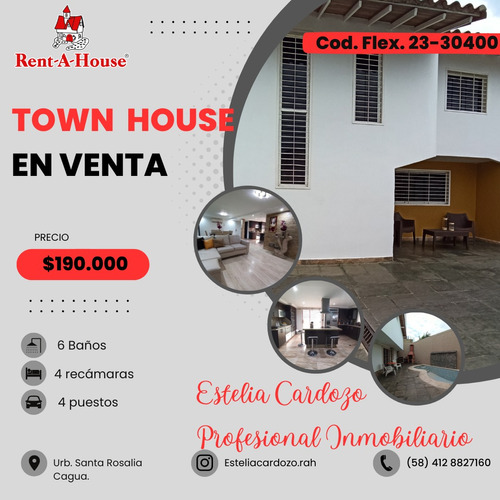 Exclusivo, Moderno Y Amplio Town House En Venta En La Urb. Santa Rosalia Cagua Cod. Flex 23-30400 Ec.