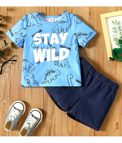 Conjunto De Short Para Niño Varios Modelos Azul Acero Lisa 3