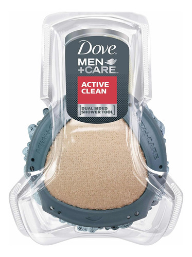 Dove Men+care Esponja Baño Ducha Borla Estropajo Doble Cara Color Gris Active Clean