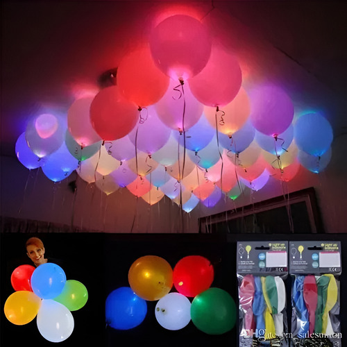 Globos Led Luminosos Colores Rgb Pack X5 Unidades Aire Helio Globo