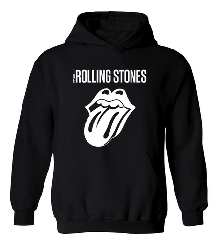 Buzo Negro Rolling Stones Rock Hoodie Frisa Algodón