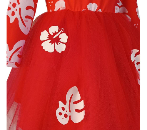 Disfraz Vestido Lilo Tutu Manga Larga Hawaina Pelicula Nena Rojo 8