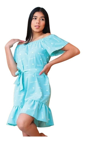 Imagem 3 de 3 de Vestido Juvenil Ombro A Ombro Com Manguinha Moda Blogueira
