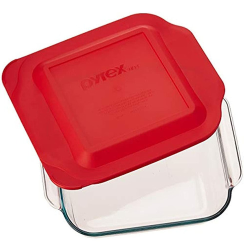 Pyrex 8 Plato Cuadrado Para Hornear Con Tapa De Plástico Roj