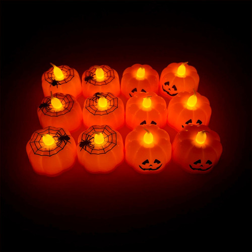 Luz De Té Sin Llama De Calabaza,12pcs Vela Led
