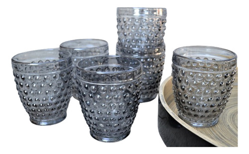 Set De 12 Vasos De Vidrio Bombé Gris Humo