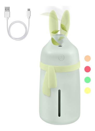 Humidificador Difusor De Aromas Diseño De Conejo Con Bufanda Con Luz Led Slim Company Para Aromaterapia, Sesiones De Relajación, Purificación Del Aire Color Verde