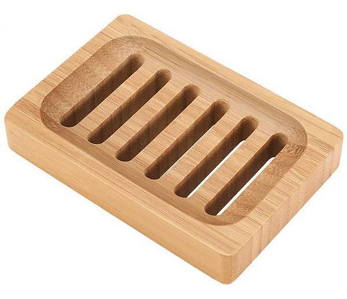 A, 4 Jaboneras Bambú Con Bandeja Madera Limpia