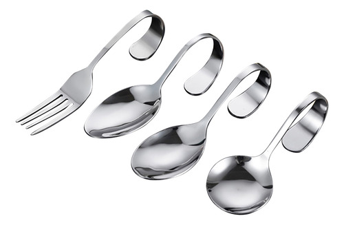 Cucharas Con Mango Curvo, 4 Unidades, Cucharas De Acero Inox