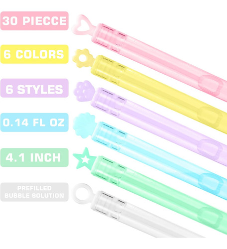 Paquete De 30 Mini Varitas De Burbujas (6 Estilos, 6 Colores