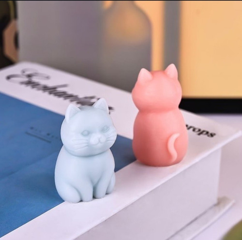 Molde De Silicona Gato Gatito Chico Vela Resina Yeso Blanco