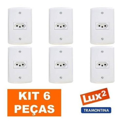 Kit 6 Tomadas Simples Tramontina Lux2 3 Pinos Placa Branca