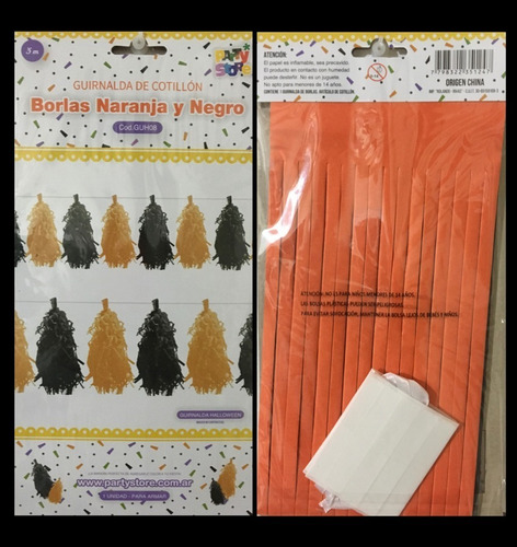 Guirnalda Borlas Naranja Y Negro 3 Metros Cotillon Halloween
