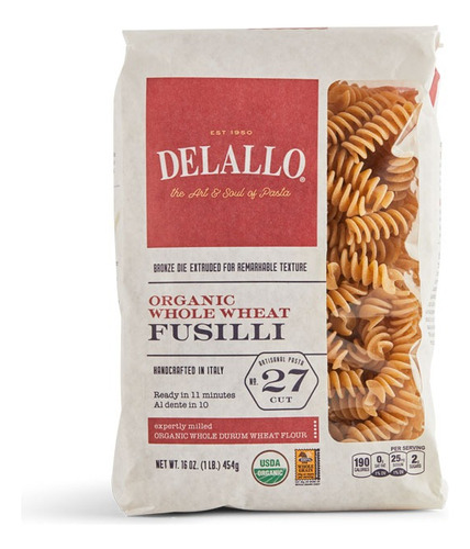 Delallo Pasta Fusilli De Trigo Integral 454g