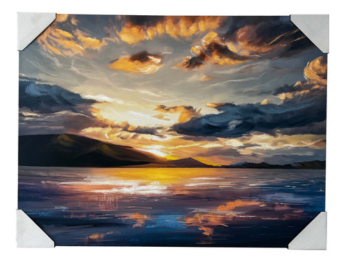 Cuadro Al Oleo Atardecer En Playa 60x80 American Flat