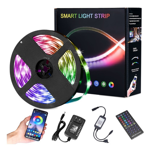 Imagen 1 de 7 de Tiras Led/rgb Bluetooth 5m Luces Decorativas Mando A Distanc