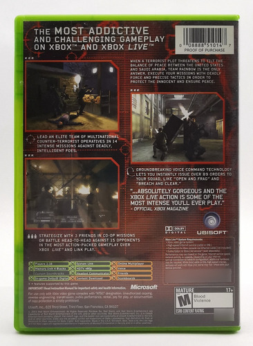 Rainbow Six 3 Squad-based Xbox Clasico Clancy's R G Gallery (Usado)