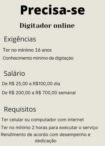 Imagem 1 de 1 de Procuro Digitador Online