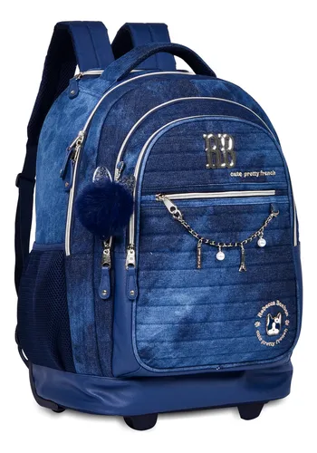 Kit Mochila Escolar Rb Rebecca Bonbon Jeans Carrinho Rodinha
