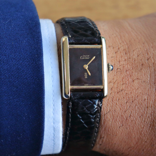 Relógio Cartier Tank Must Tiger Eye Preto Dourado Marrom-escuro (Usado)